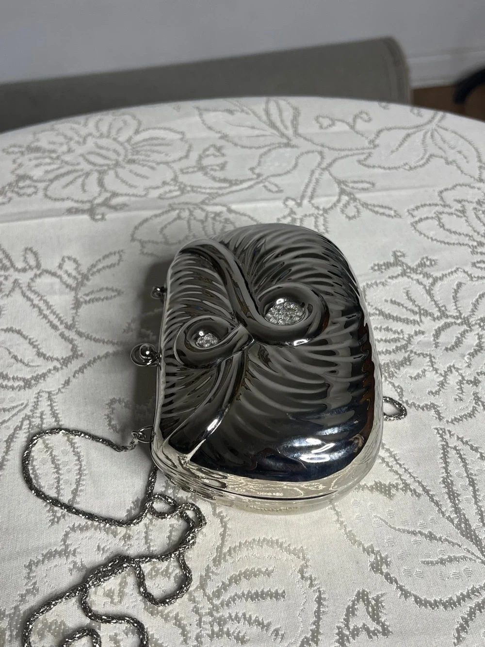 Vintage Le-Ann Metallic Silver Evening Clutch with Crystal Detail